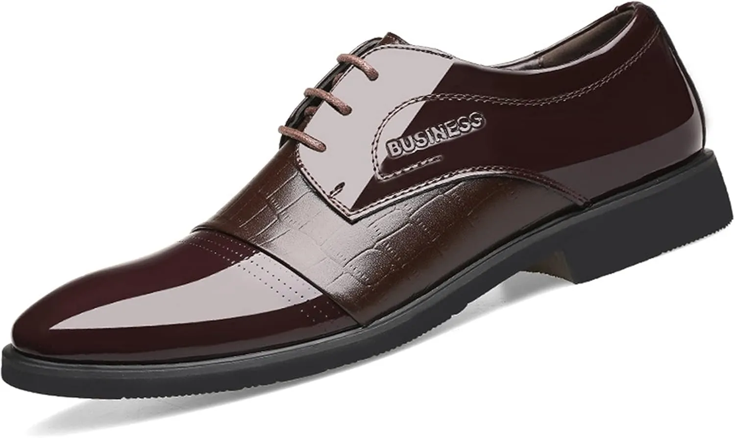 Single Season Oxford Formal Shoes for Men Lace Up Round Toe Derby Shoes Crocodile Print Vegan Leather Block Heel Rubber Sole Slip Resistant Anti-Slip Prom Very Popular Among Young People
