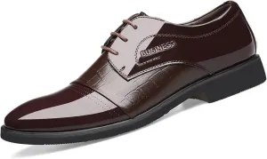 Single Season Oxford Formal Shoes for Men Lace Up Round Toe Derby Shoes Crocodile Print Vegan Leather Block Heel Rubber Sole Slip Resistant Anti-Slip Prom Very Popular Among Young People