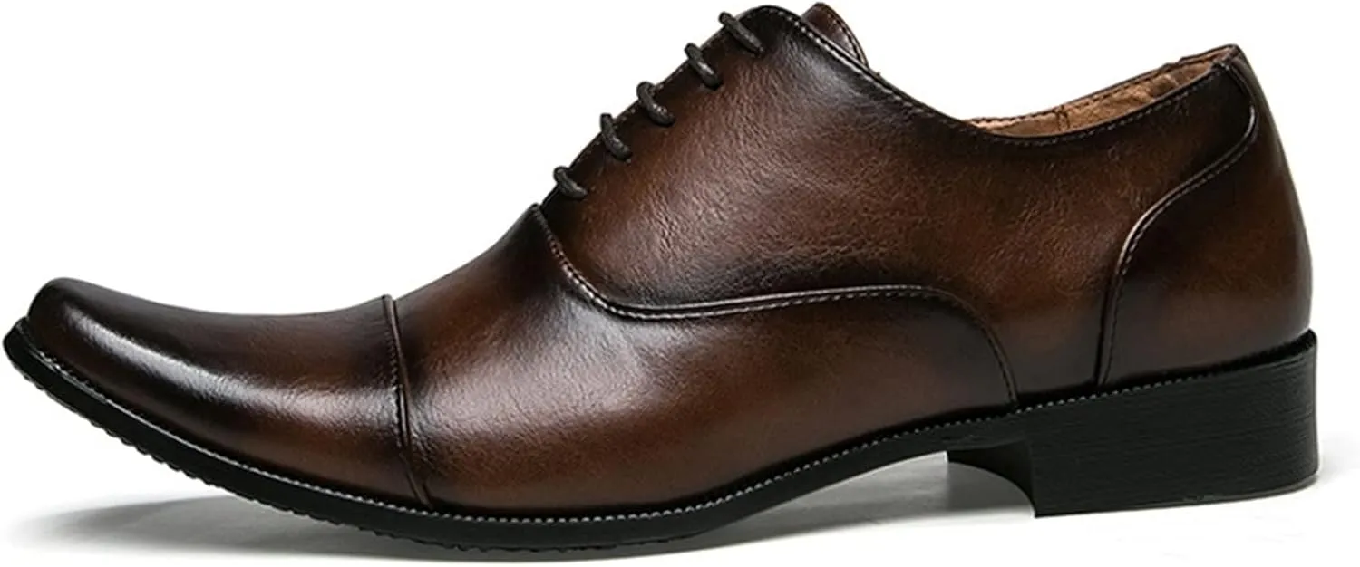Single Season Oxford Shoes for Men Lace Up Snip Toe Burnished Toe Cap Toe Vegan Leather Block Heel Rubber Sole Non Slip Party Very Popular Among Young People