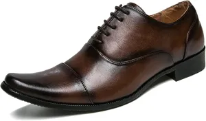 Single Season Oxford Shoes for Men Lace Up Snip Toe Burnished Toe Cap Toe Vegan Leather Block Heel Rubber Sole Non Slip Party Very Popular Among Young People