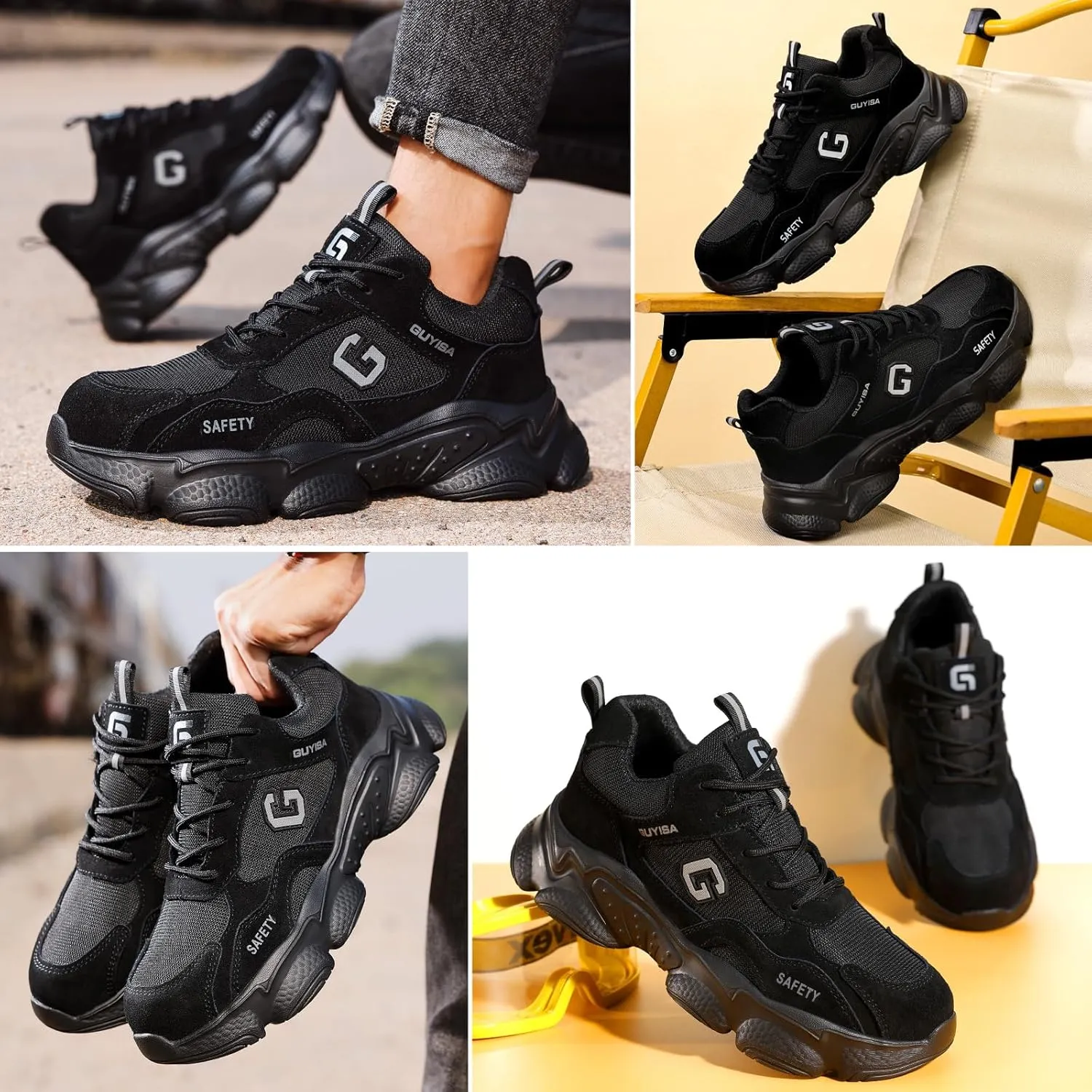 Steel Toe Shoes for Men Women Splash-Proof Work Shoes for Men Cushioning Men's Safety Shoes Soft Sole Steel Toe Sneakers Industrial Construction Warehouse Shoes