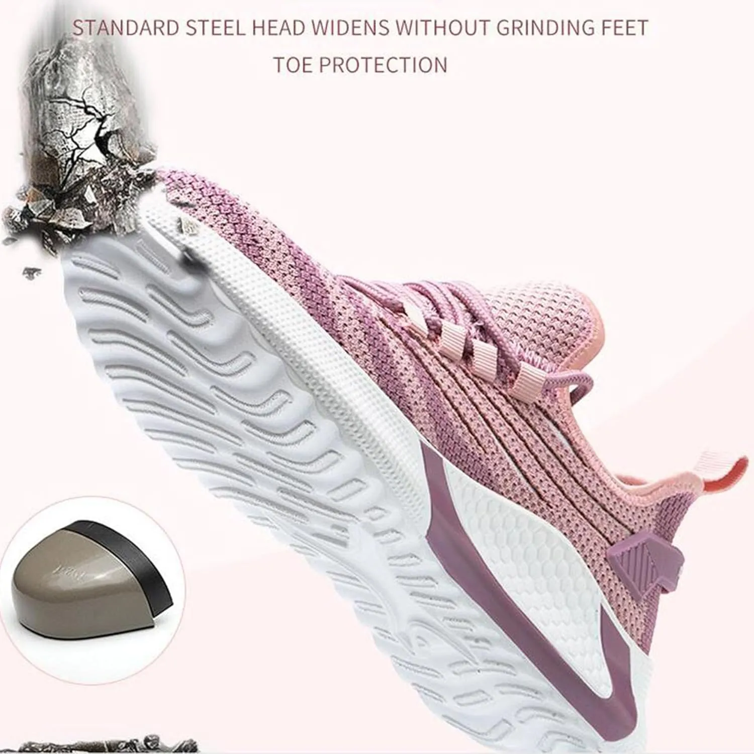 Steel Toe Shoes for Women Lightweight Breathable Safety Shoes Puncture Resistant Work Sneakers Nonslip Construction Shoes Pink