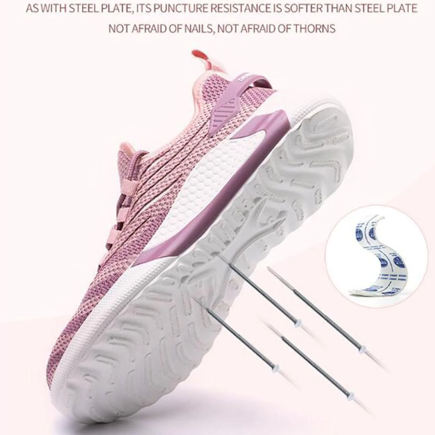Steel Toe Shoes for Women Lightweight Breathable Safety Shoes Puncture Resistant Work Sneakers Nonslip Construction Shoes Pink