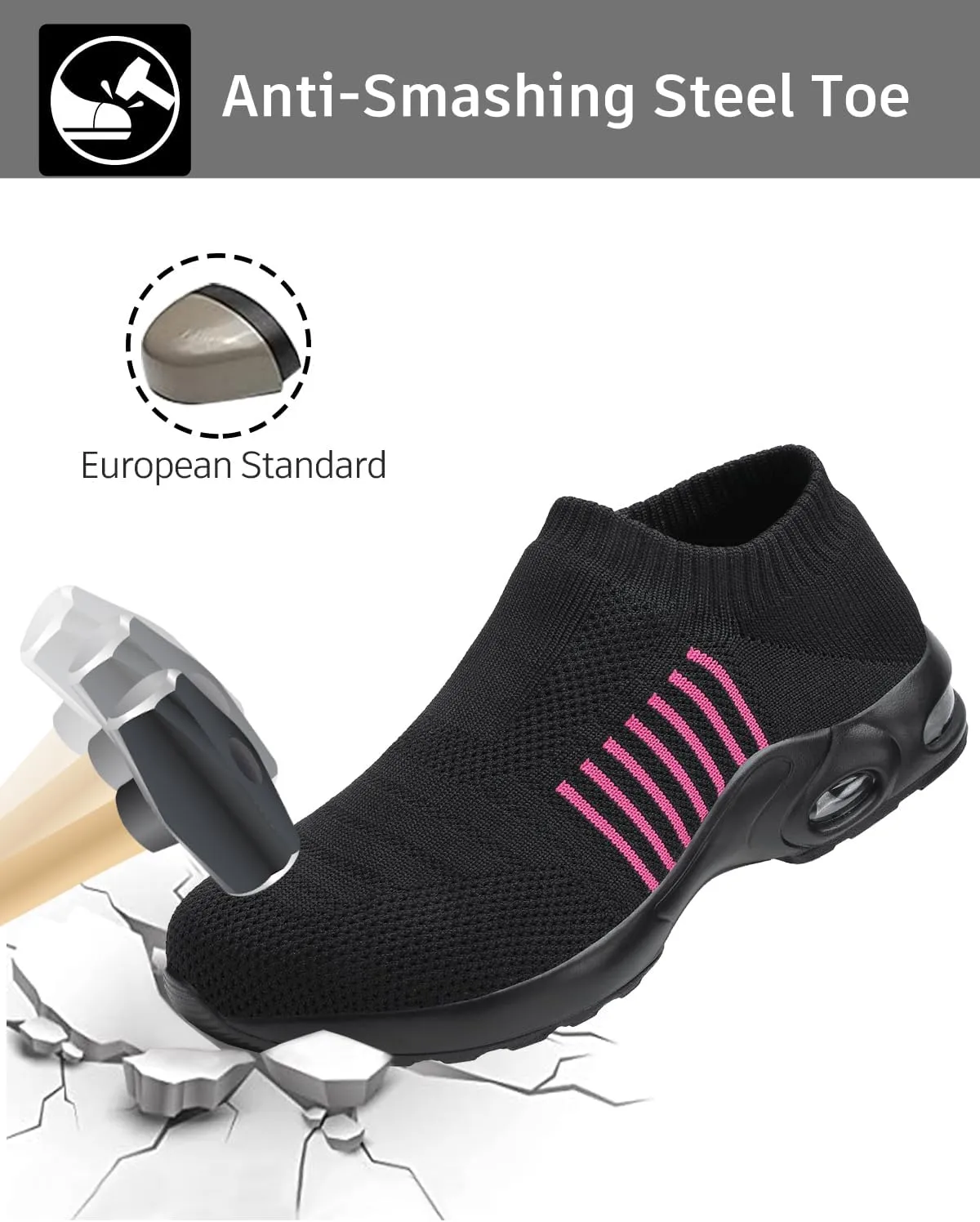 Steel Toe Shoes for Women with Arch Support, Lightweight Comfortable Work Safety Shoes Slip Resistant Indestructible Sneakers