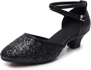 SWDZM Glitter Women Latin Dance Shoes Closed Toe Ballroom Salsa Dance Heels Party Dress Shoes