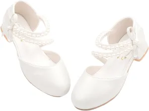 Toddler Flower Girl Princess Dress Shoes Pearl Straps Wedding Bridesmaids Party Low Heels Mary Jane Pumps for Little Girl