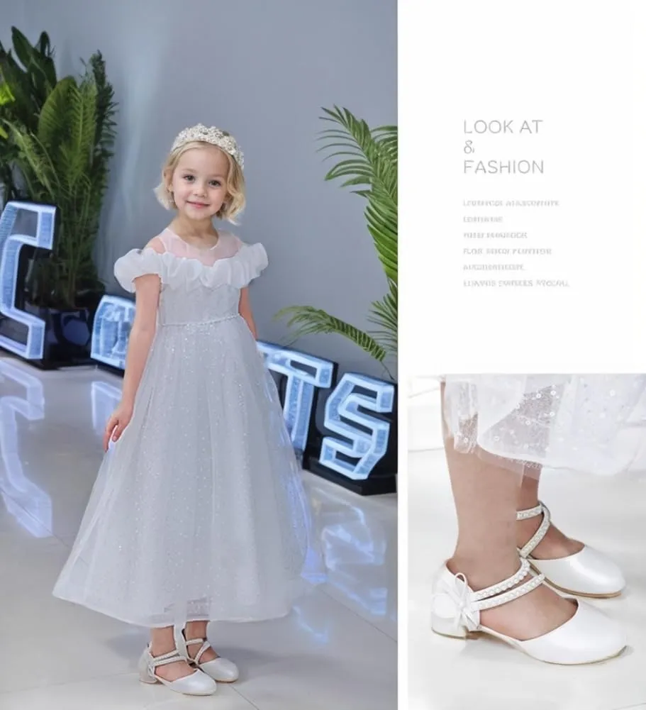Toddler Flower Girl Princess Dress Shoes Pearl Straps Wedding Bridesmaids Party Low Heels Mary Jane Pumps for Little Girl
