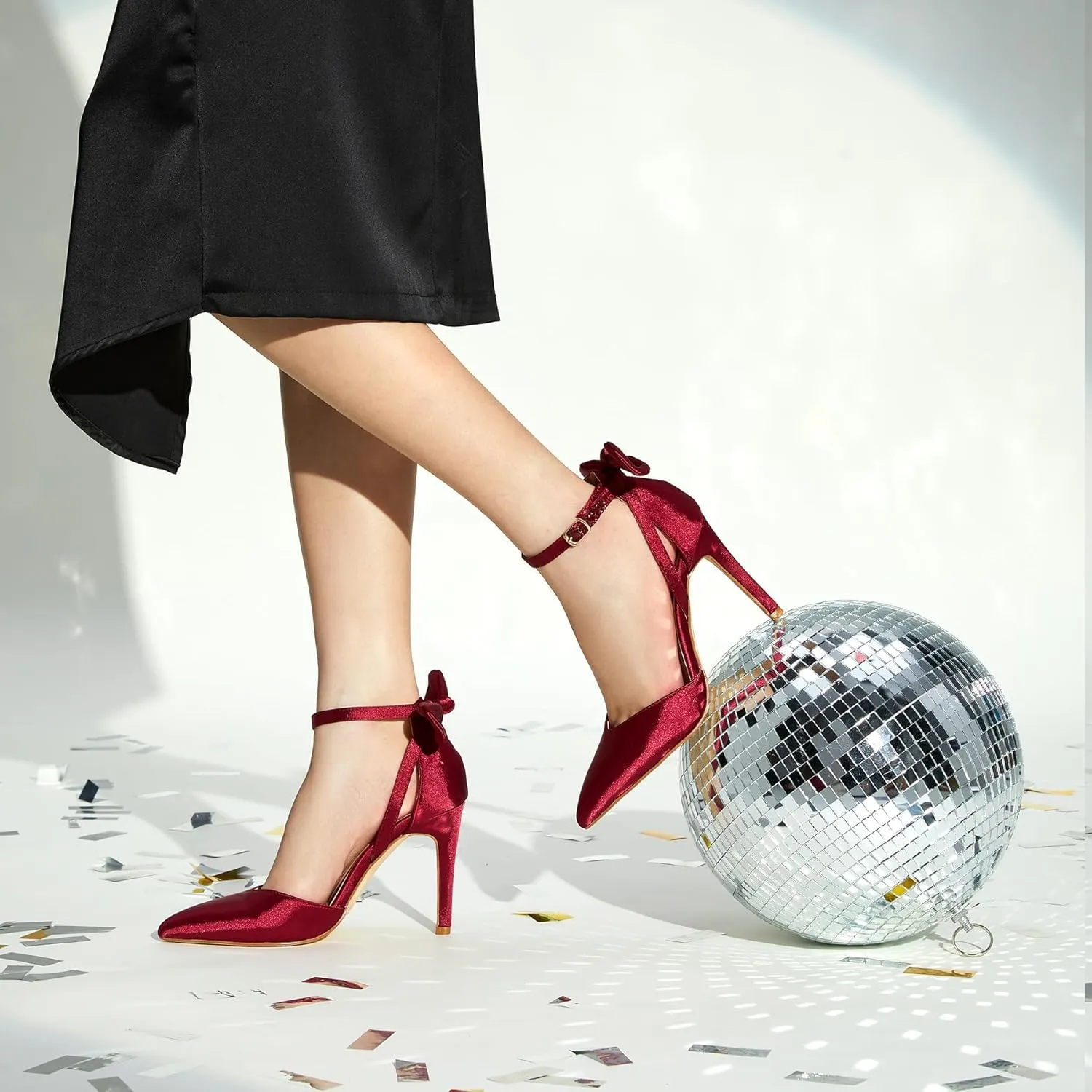 Trary Heels for Women Closed Pointed Toe Heels Women's Pumps Stiletto High Shoes with Bow Knot Comfortable Ankle Strap Office Party Wedding Dress Shoes 3.74" Heel