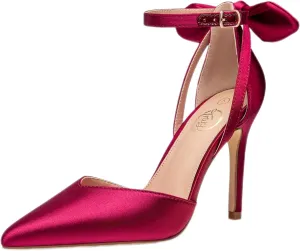 Trary Heels for Women Closed Pointed Toe Heels Women's Pumps Stiletto High Shoes with Bow Knot Comfortable Ankle Strap Office Party Wedding Dress Shoes 3.74" Heel