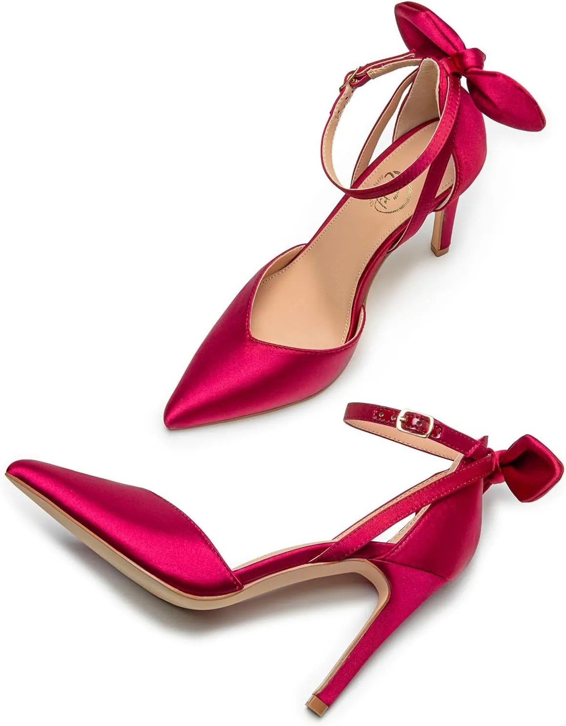 Trary Heels for Women Closed Pointed Toe Heels Women's Pumps Stiletto High Shoes with Bow Knot Comfortable Ankle Strap Office Party Wedding Dress Shoes 3.74" Heel