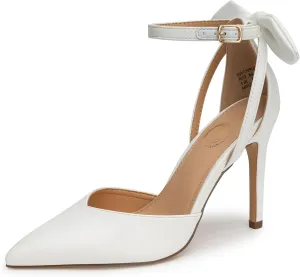 Trary Heels for Women Closed Pointed Toe Heels Women's Pumps Stiletto High Shoes with Bow Knot Comfortable Ankle Strap Office Party Wedding Dress Shoes 3.74" Heel