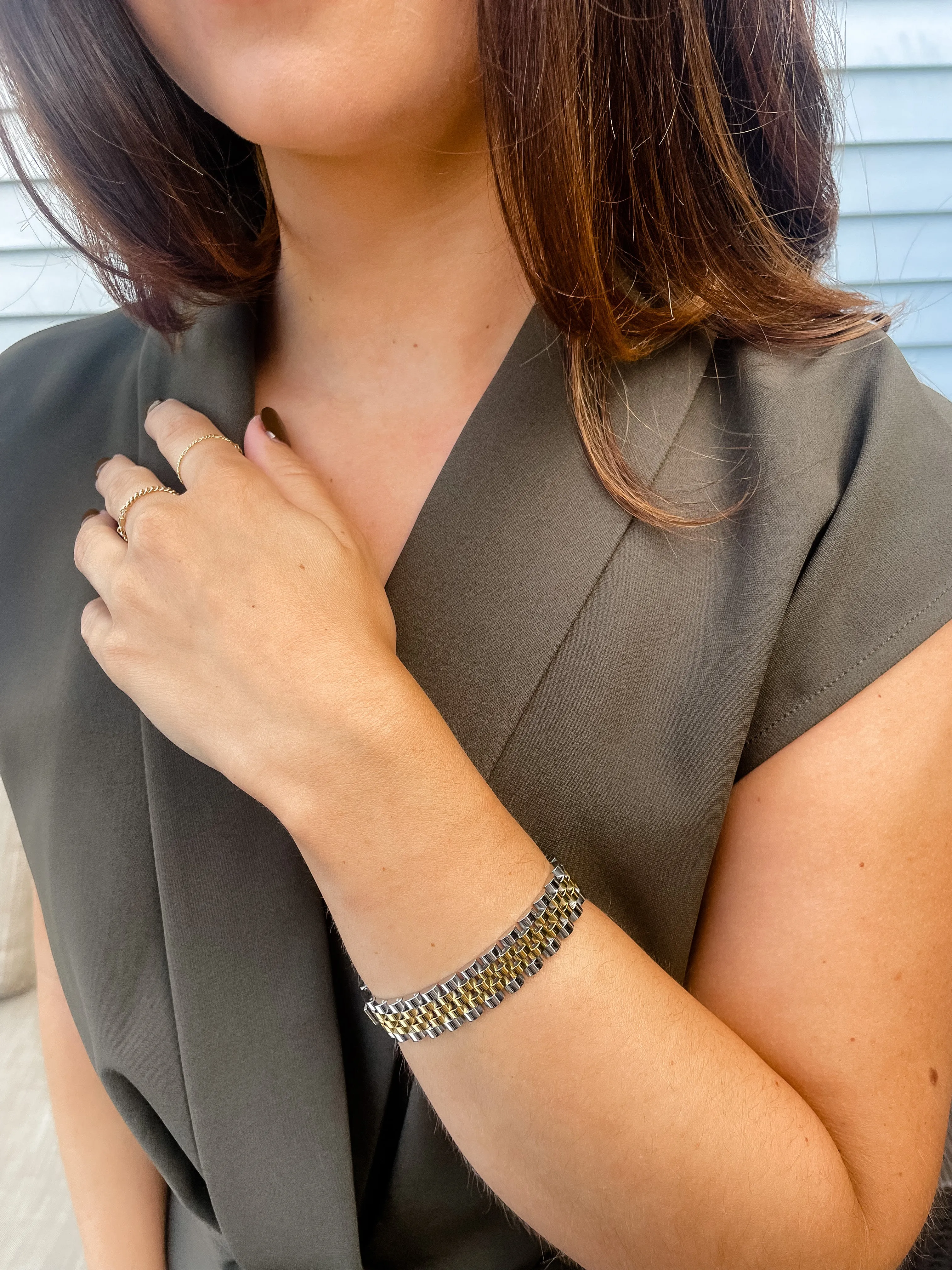 Two Tone Watchband Chain Bracelet
