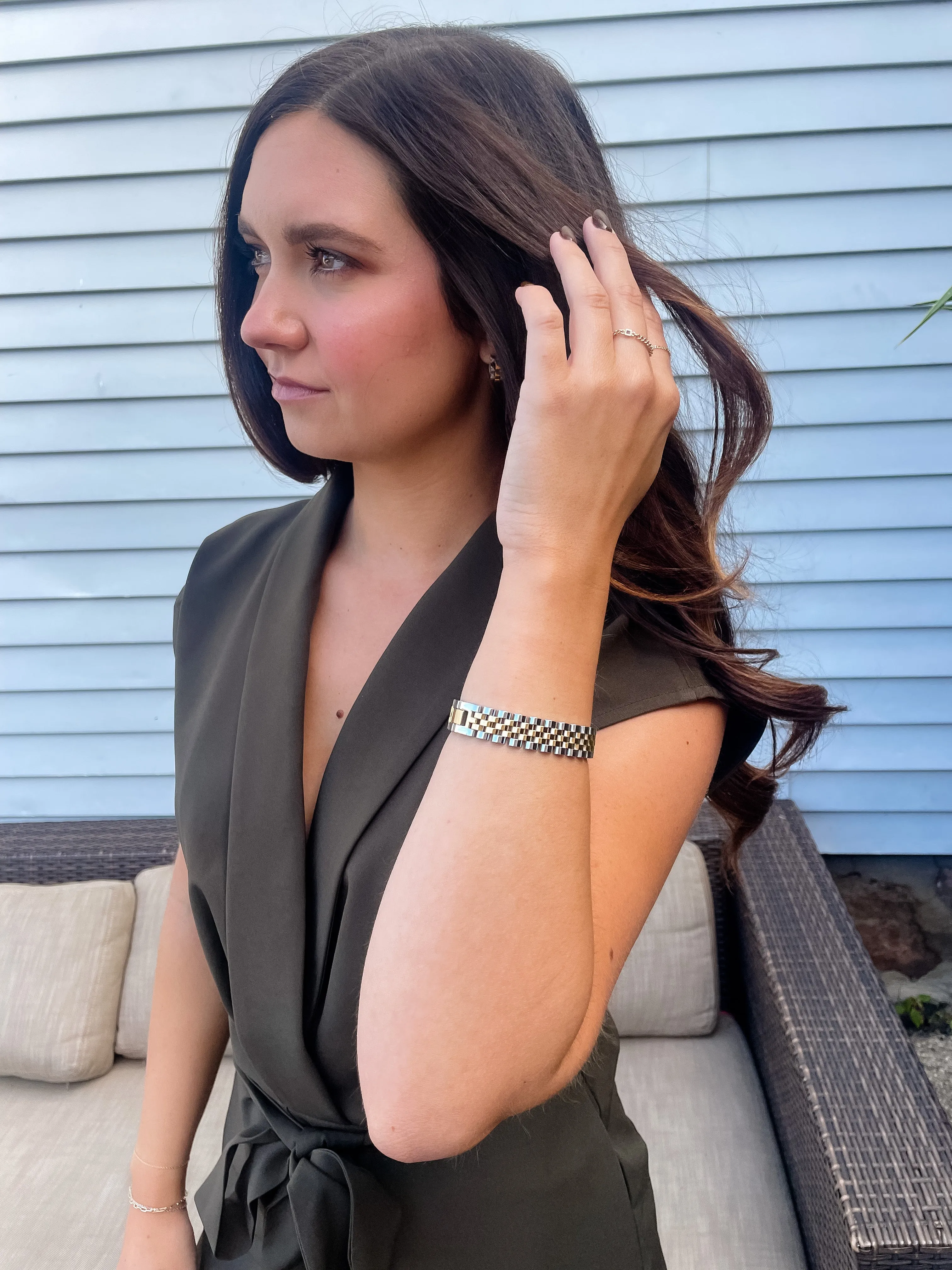 Two Tone Watchband Chain Bracelet