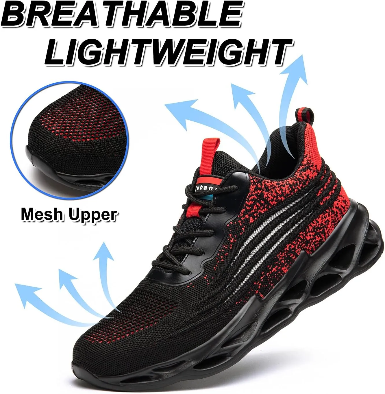 U-lite Breathable Lightweight Mesh Safety Work Shoes for Men Women, Anti-Smash Puncture-Proof Indestructible Industrial Construction Sneakers