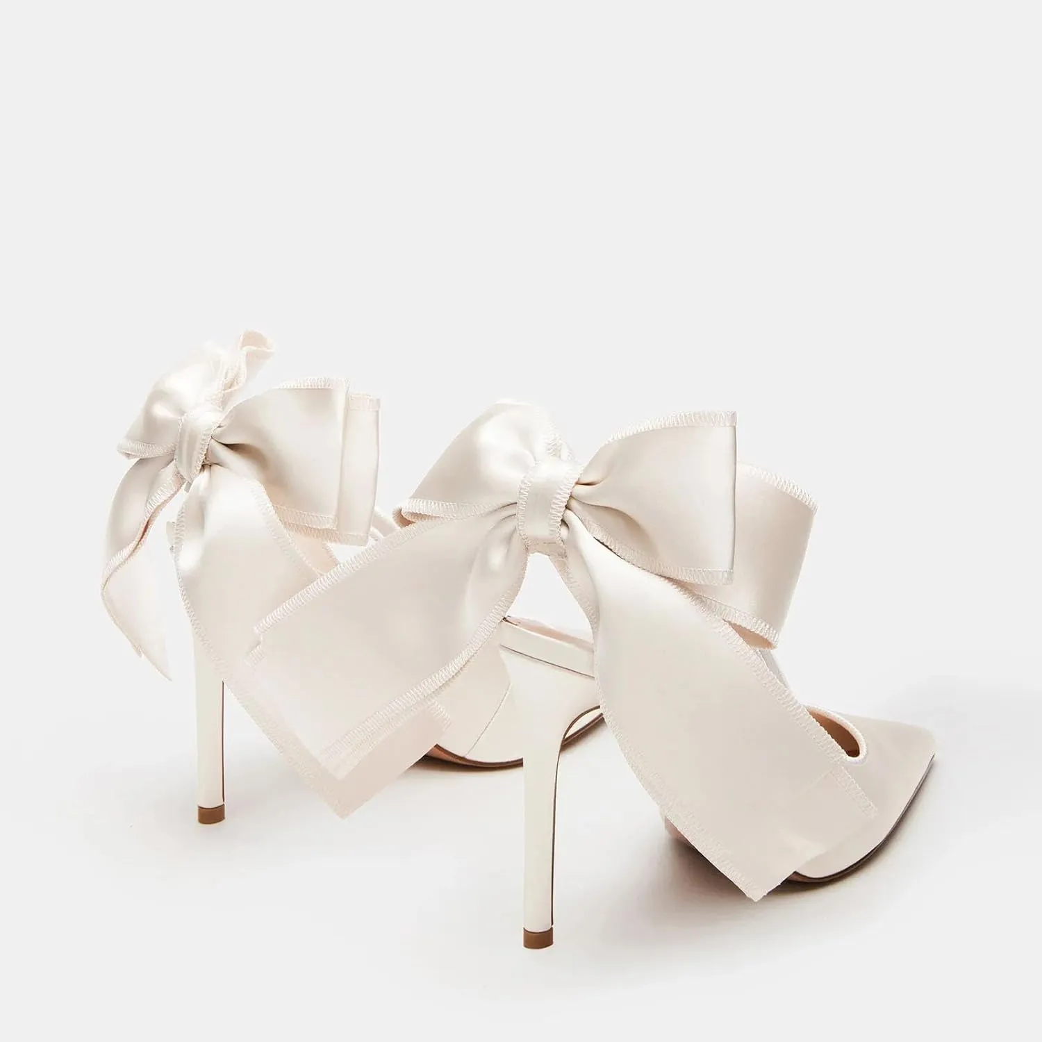 Wedding Shoes for Bridal Satin Back Bow Heels Closed Pointed Toe Stiletto High Heel Pumps Slip On Dress Shoes