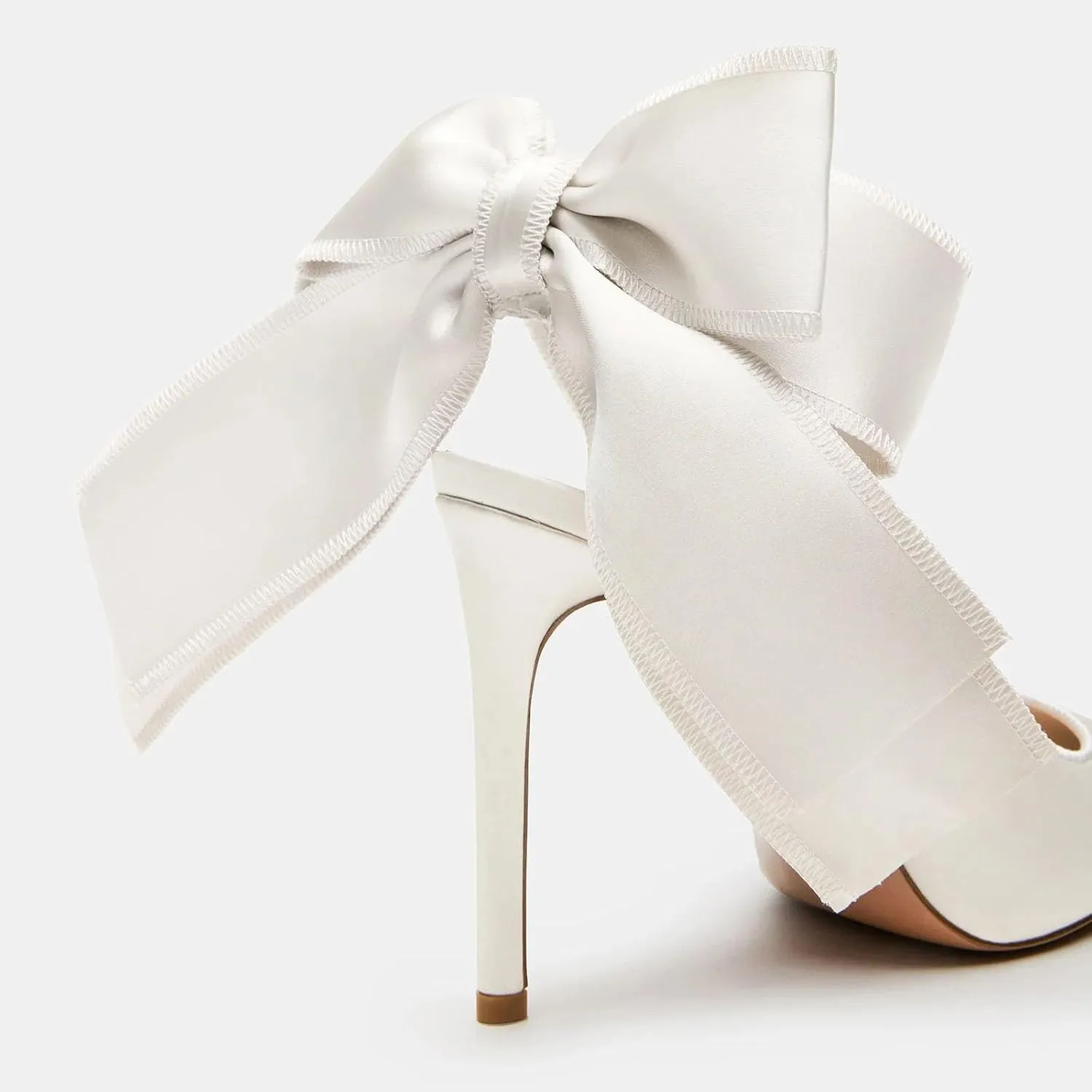 Wedding Shoes for Bridal Satin Back Bow Heels Closed Pointed Toe Stiletto High Heel Pumps Slip On Dress Shoes