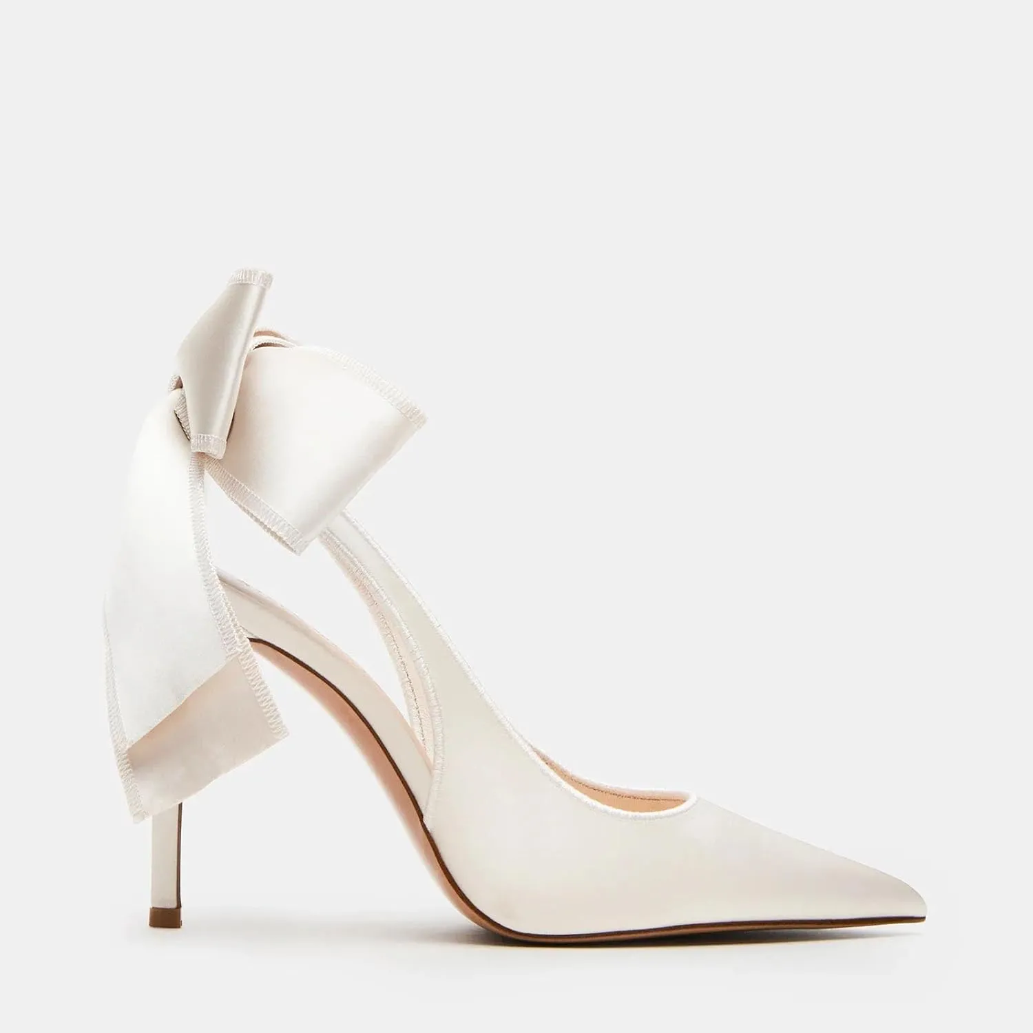 Wedding Shoes for Bridal Satin Back Bow Heels Closed Pointed Toe Stiletto High Heel Pumps Slip On Dress Shoes