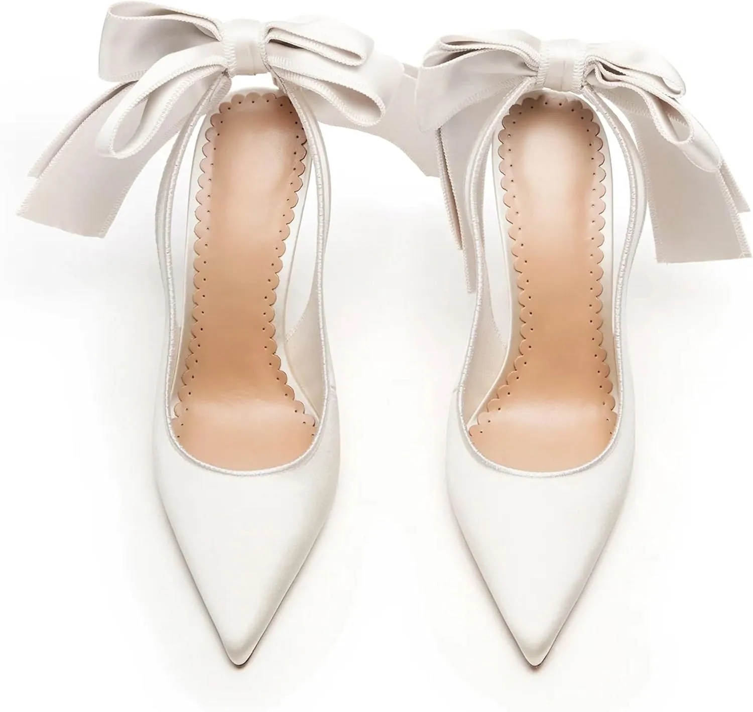 Wedding Shoes for Bridal Satin Back Bow Heels Closed Pointed Toe Stiletto High Heel Pumps Slip On Dress Shoes