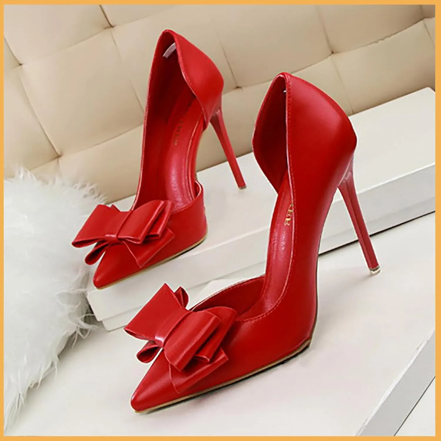 Womens Bow Heels Stiletto D'Orsay Double Bow Pumps Pointed Toe Women Dress Shoes Slip on Wedding Shoes for Bride Bridesmaid