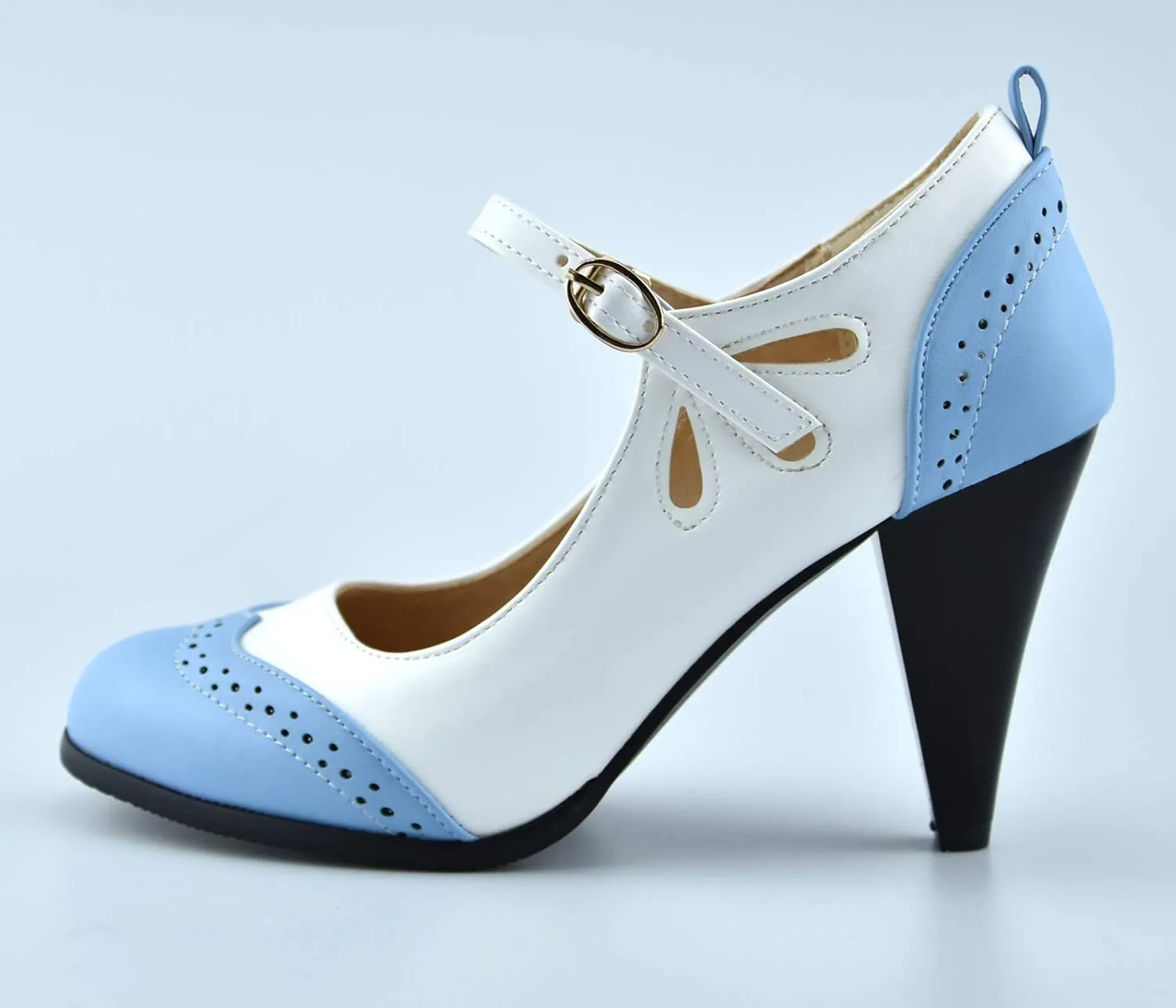 Womens Brown Retro Mary Jane Oxford High Heels Pumps Shoes for Women Teardrop Cutout Round Toe Pierced Strappy Oxfords Mary Janes High-Heel Pump Shoe
