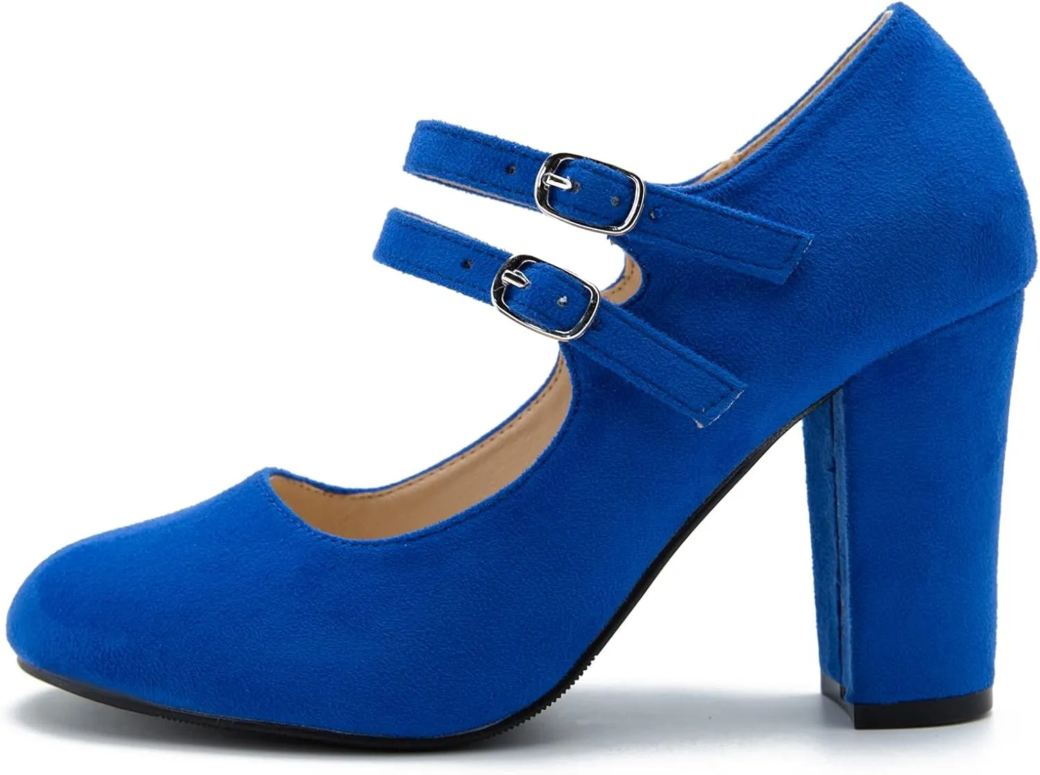 Women's Mary Jane Dress Shoes Double Strap Closed Round Toe Block High Heel Pumps