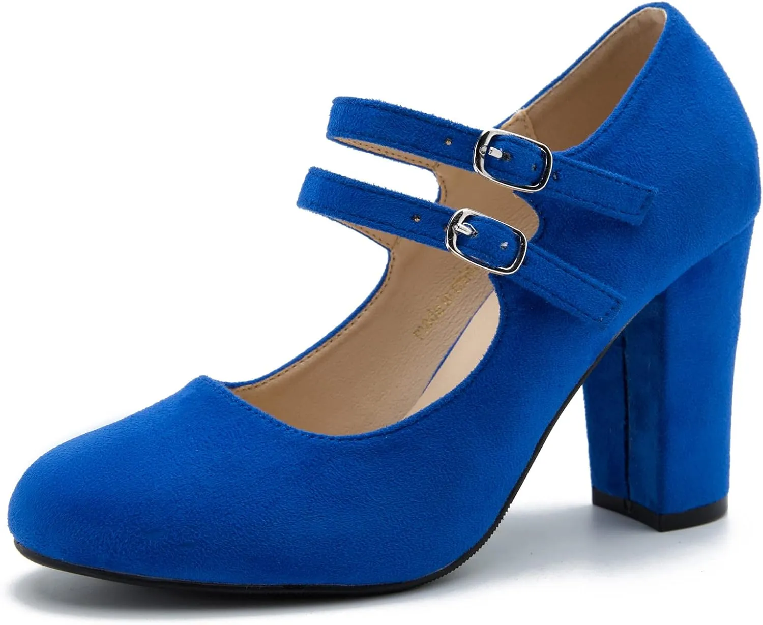 Women's Mary Jane Dress Shoes Double Strap Closed Round Toe Block High Heel Pumps