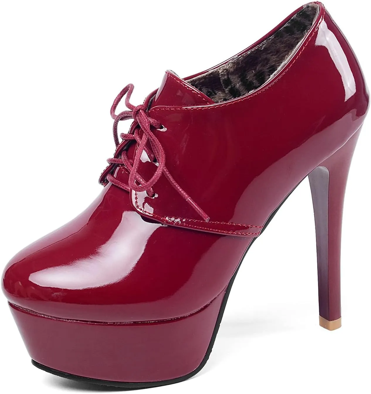 Womens Patent Leather Ankle Boots Platform Stiletto Heels Lace Up Booties Dress Wedding Fall Booties Shoes