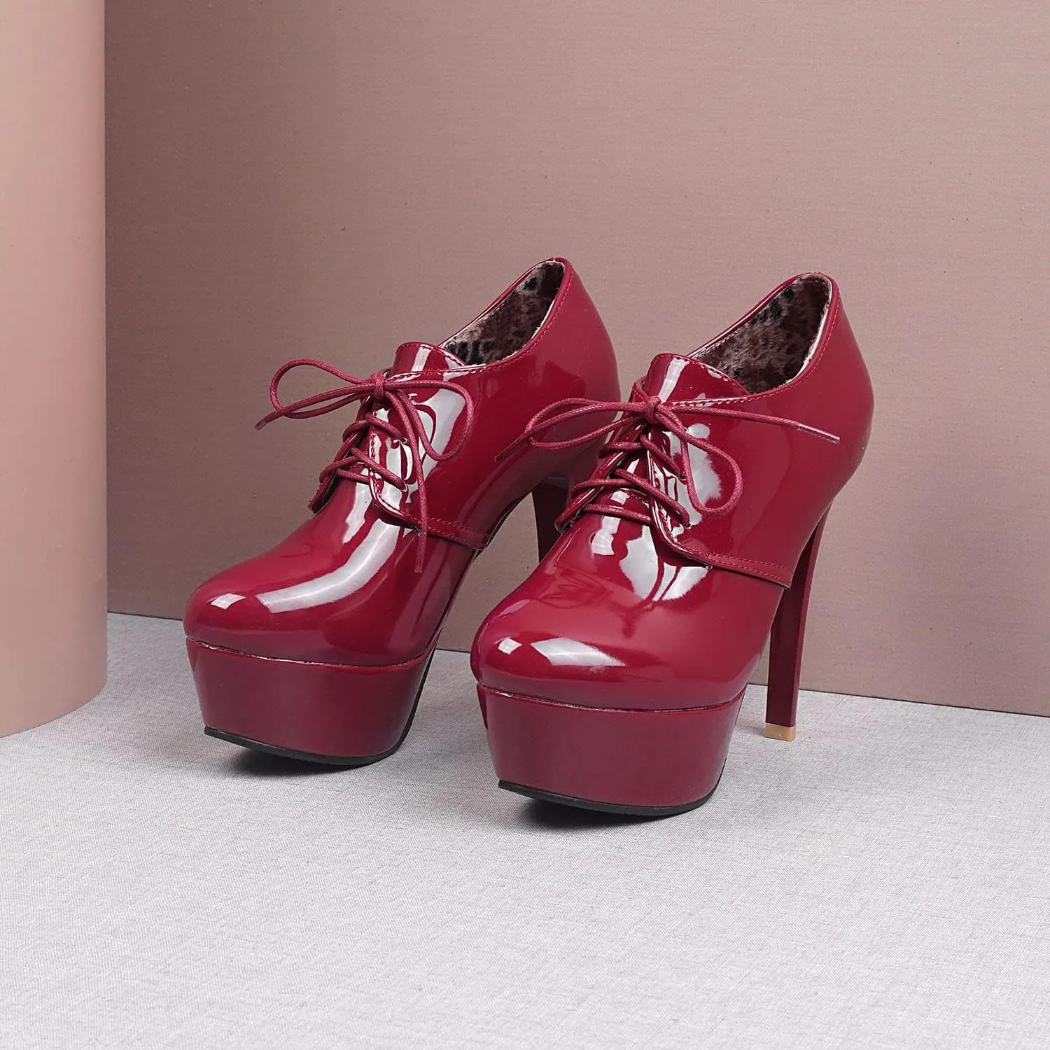 Womens Patent Leather Ankle Boots Platform Stiletto Heels Lace Up Booties Dress Wedding Fall Booties Shoes