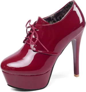 Womens Patent Leather Ankle Boots Platform Stiletto Heels Lace Up Booties Dress Wedding Fall Booties Shoes