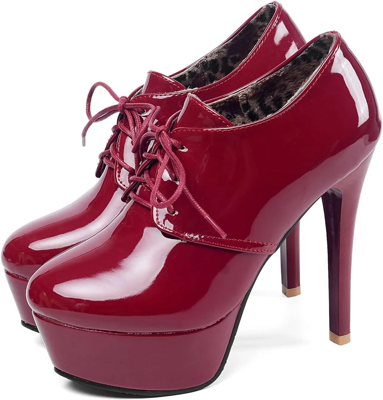 Womens Patent Leather Ankle Boots Platform Stiletto Heels Lace Up Booties Dress Wedding Fall Booties Shoes