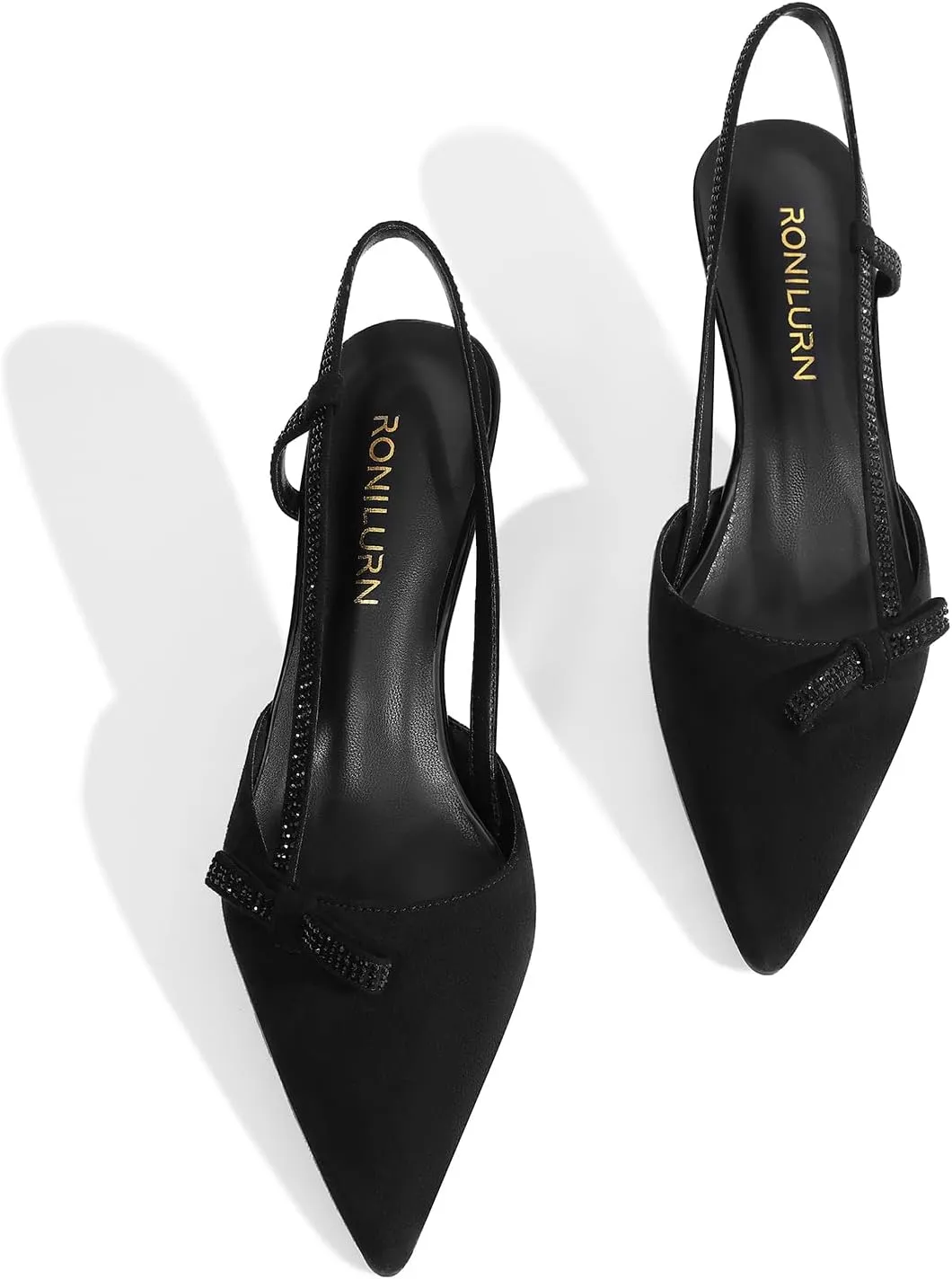 Women's Pumps Kitten Heels Closed Toe Rhinestone Slingback Pointed Toe Dress Shoes for Women Low Heel Bow Tie Comfortable Bridal Wedding Prom