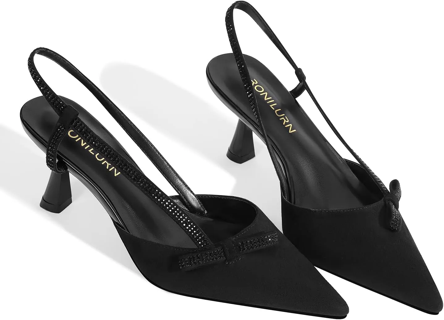 Women's Pumps Kitten Heels Closed Toe Rhinestone Slingback Pointed Toe Dress Shoes for Women Low Heel Bow Tie Comfortable Bridal Wedding Prom