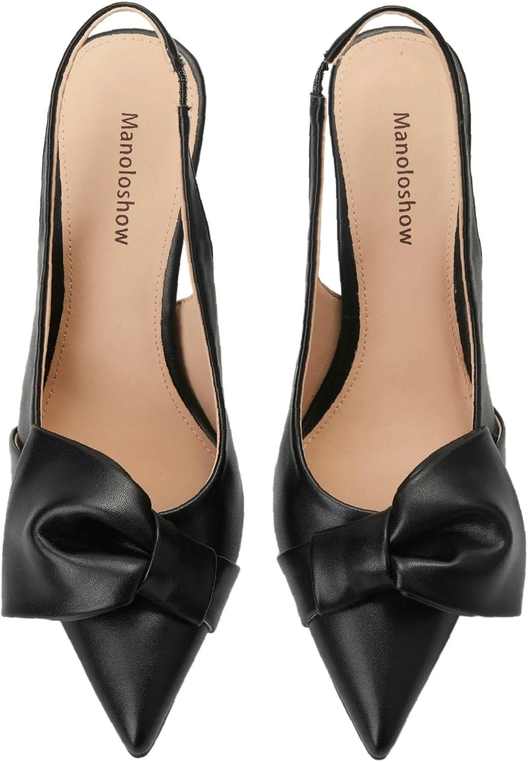 Women's Slingback Heels with Bow Leather Pointed Toe Pumps with Elasticated Strap 3.3" High Heels Evening Comfy Dress Shoes
