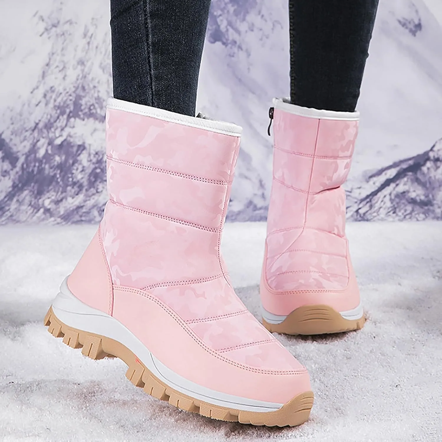 Women's Snow Boots Waterproof Winter Boots Non Slip Fur Lined Booties Cold Weather Lace Up Ankle Boots Comfortable Winter Shoes Trekking Shoes