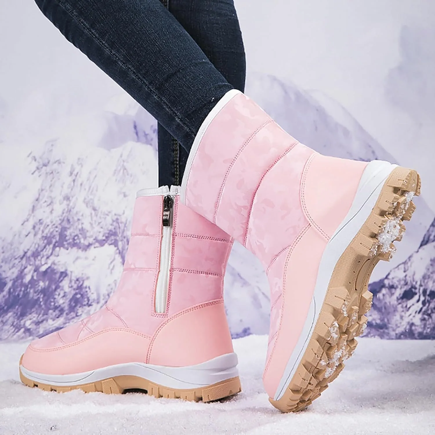 Women's Snow Boots Waterproof Winter Boots Non Slip Fur Lined Booties Cold Weather Lace Up Ankle Boots Comfortable Winter Shoes Trekking Shoes