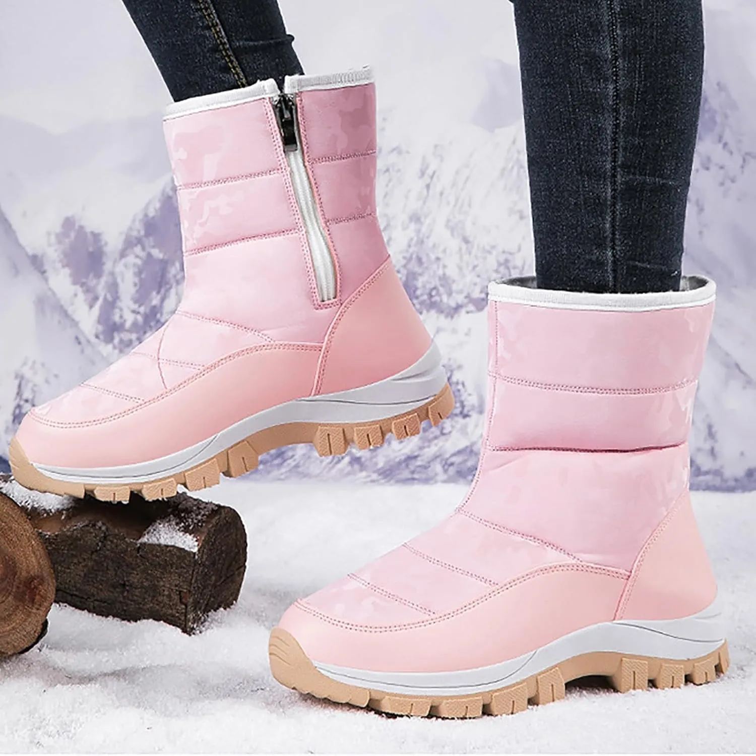 Women's Snow Boots Waterproof Winter Boots Non Slip Fur Lined Booties Cold Weather Lace Up Ankle Boots Comfortable Winter Shoes Trekking Shoes