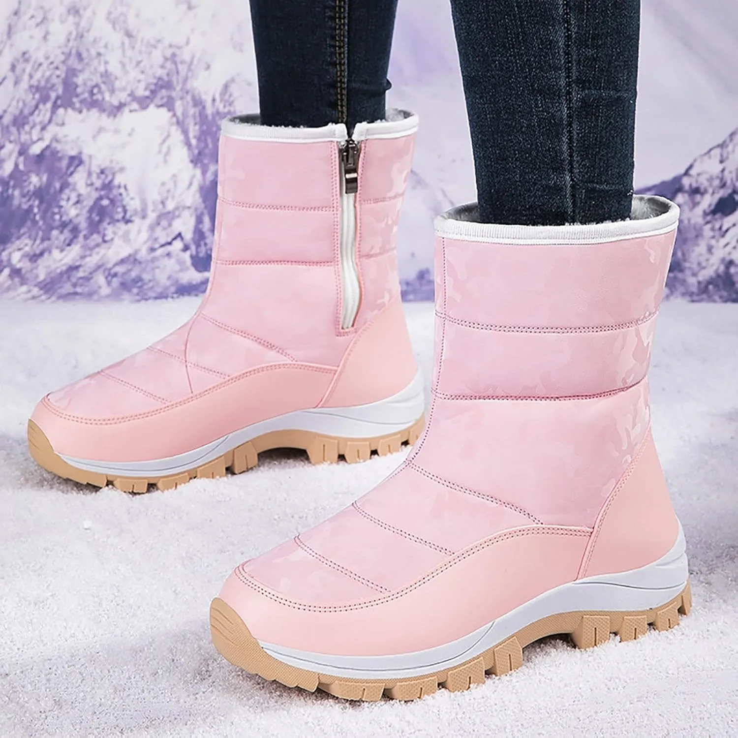 Women's Snow Boots Waterproof Winter Boots Non Slip Fur Lined Booties Cold Weather Lace Up Ankle Boots Comfortable Winter Shoes Trekking Shoes