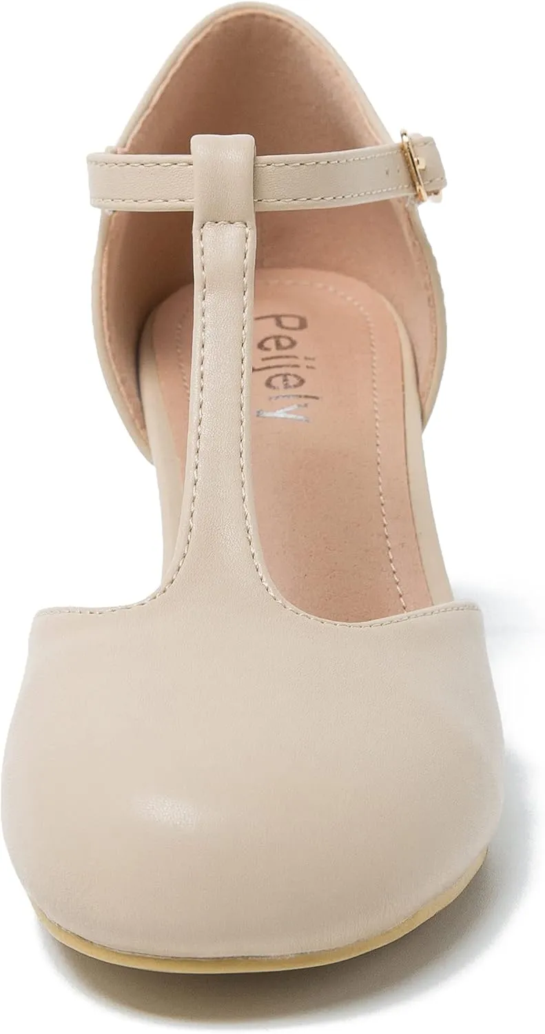 Womens T Strap Mary Jane Shoes Chunky Block Heel Ankle Strap Buckle Dress Pumps