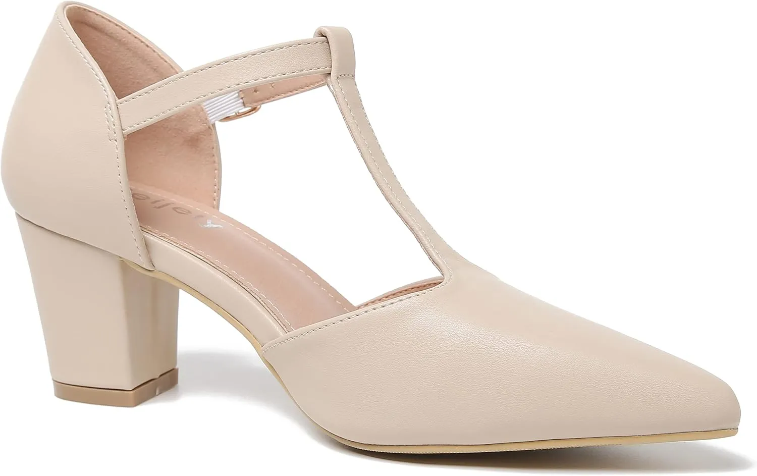 Womens T Strap Mary Jane Shoes Chunky Block Heel Pointed Toe Ankle Strap Buckle Dress Pumps