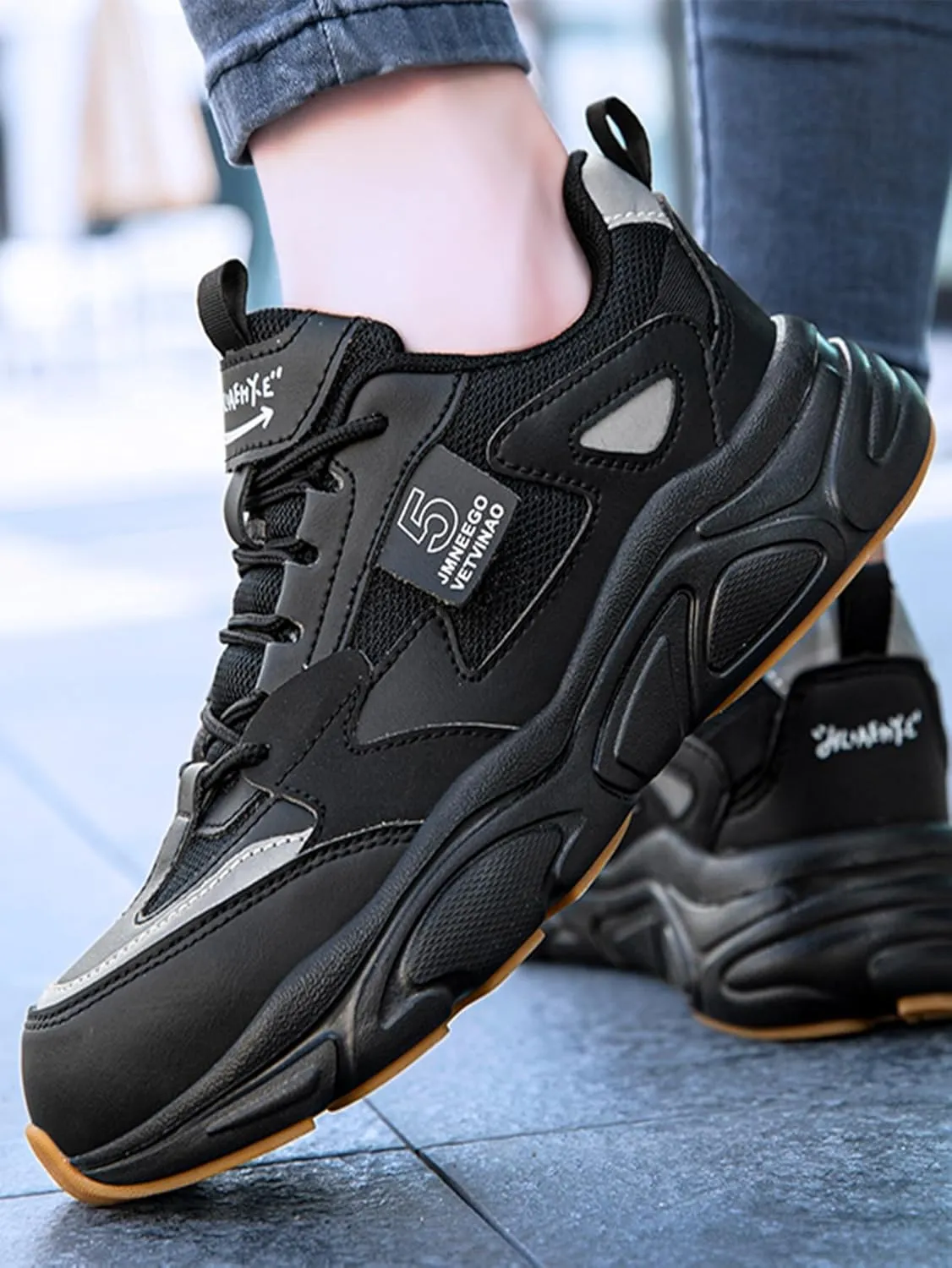 Women's Work Safety Shoes Steel Toe Sneakers Comfortable Breathable Anti-Smash Kevlar Anti Stabbing Thick Bottom Pops Shoes Site Protection Shoes