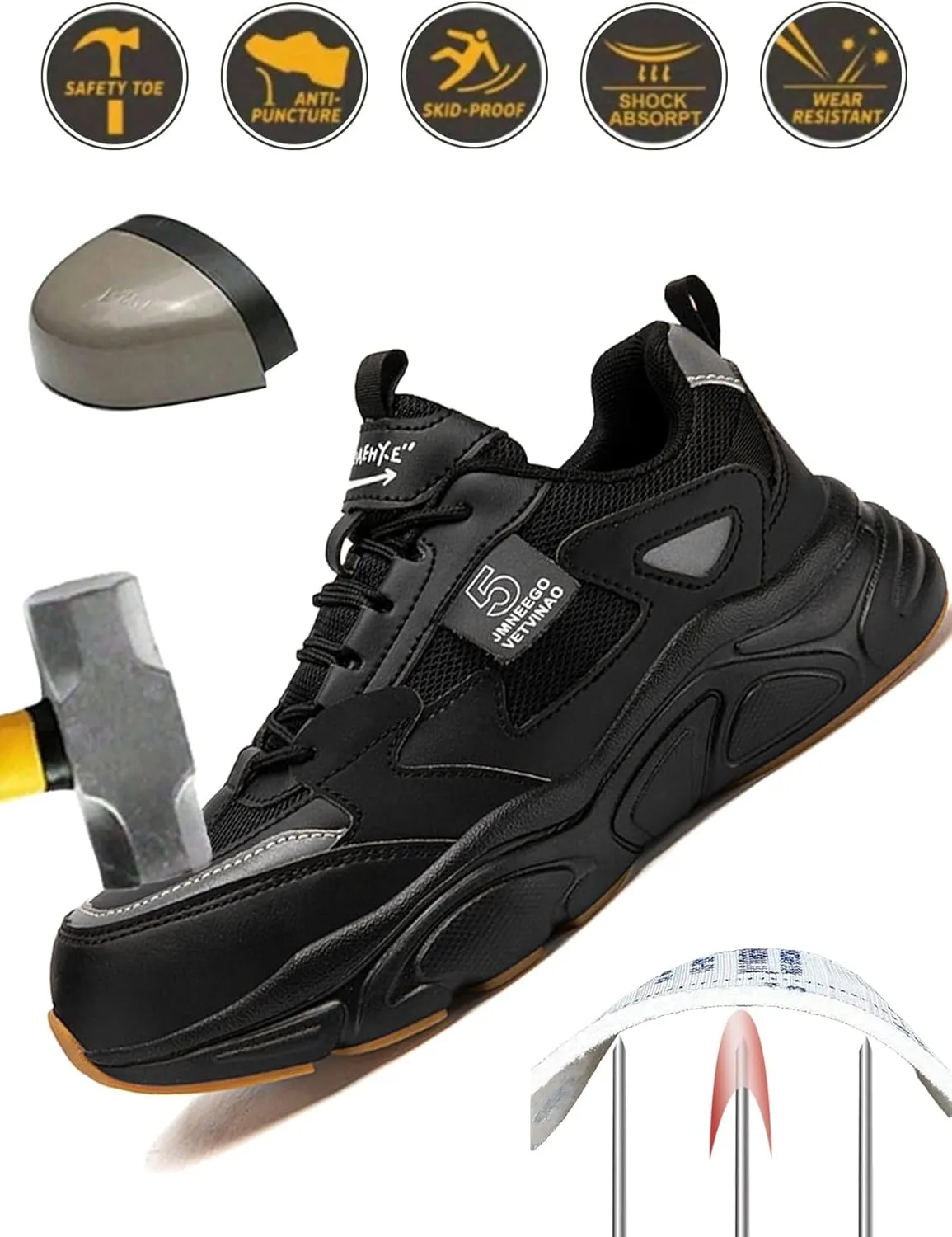 Women's Work Safety Shoes Steel Toe Sneakers Comfortable Breathable Anti-Smash Kevlar Anti Stabbing Thick Bottom Pops Shoes Site Protection Shoes