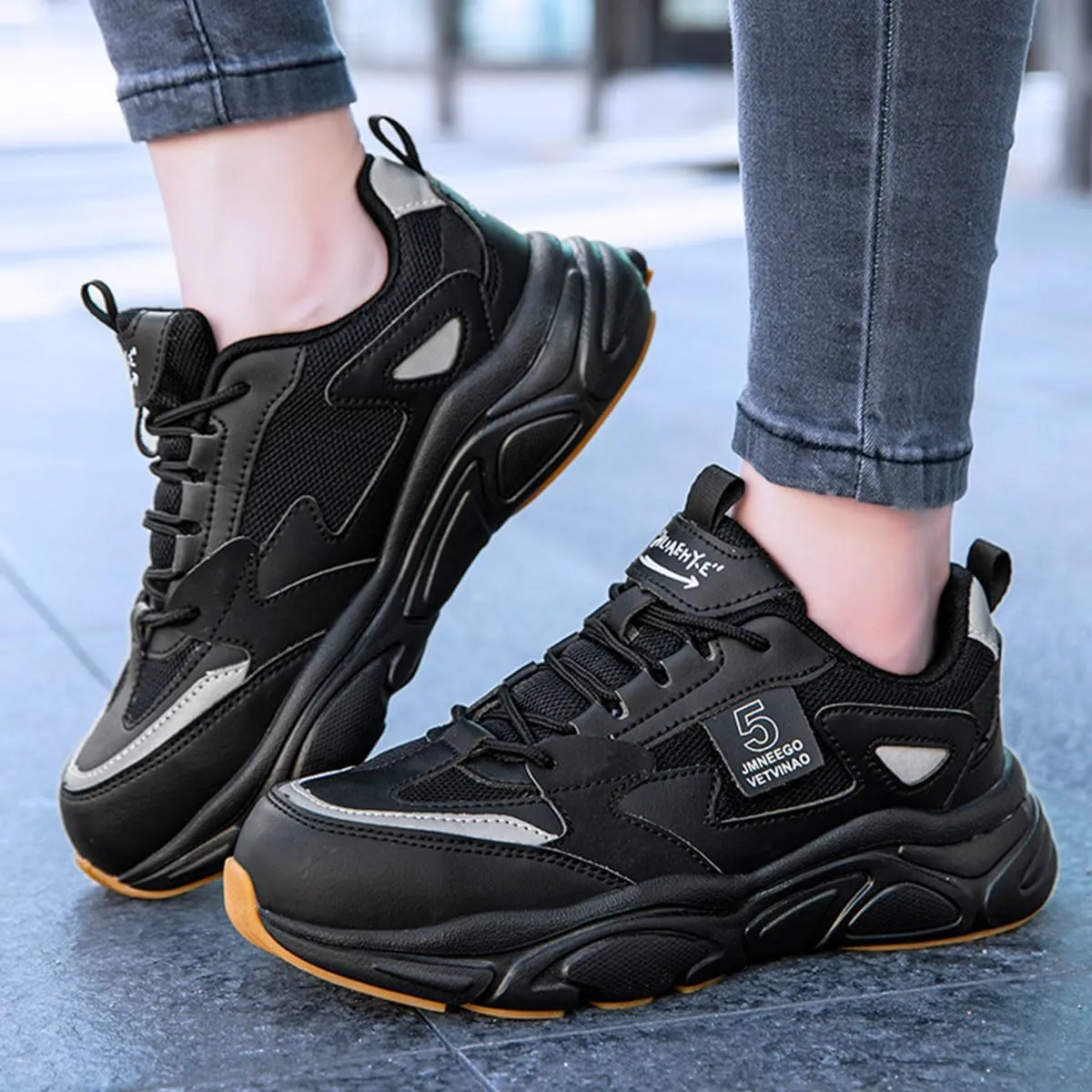 Women's Work Safety Shoes Steel Toe Sneakers Comfortable Breathable Anti-Smash Kevlar Anti Stabbing Thick Bottom Pops Shoes Site Protection Shoes
