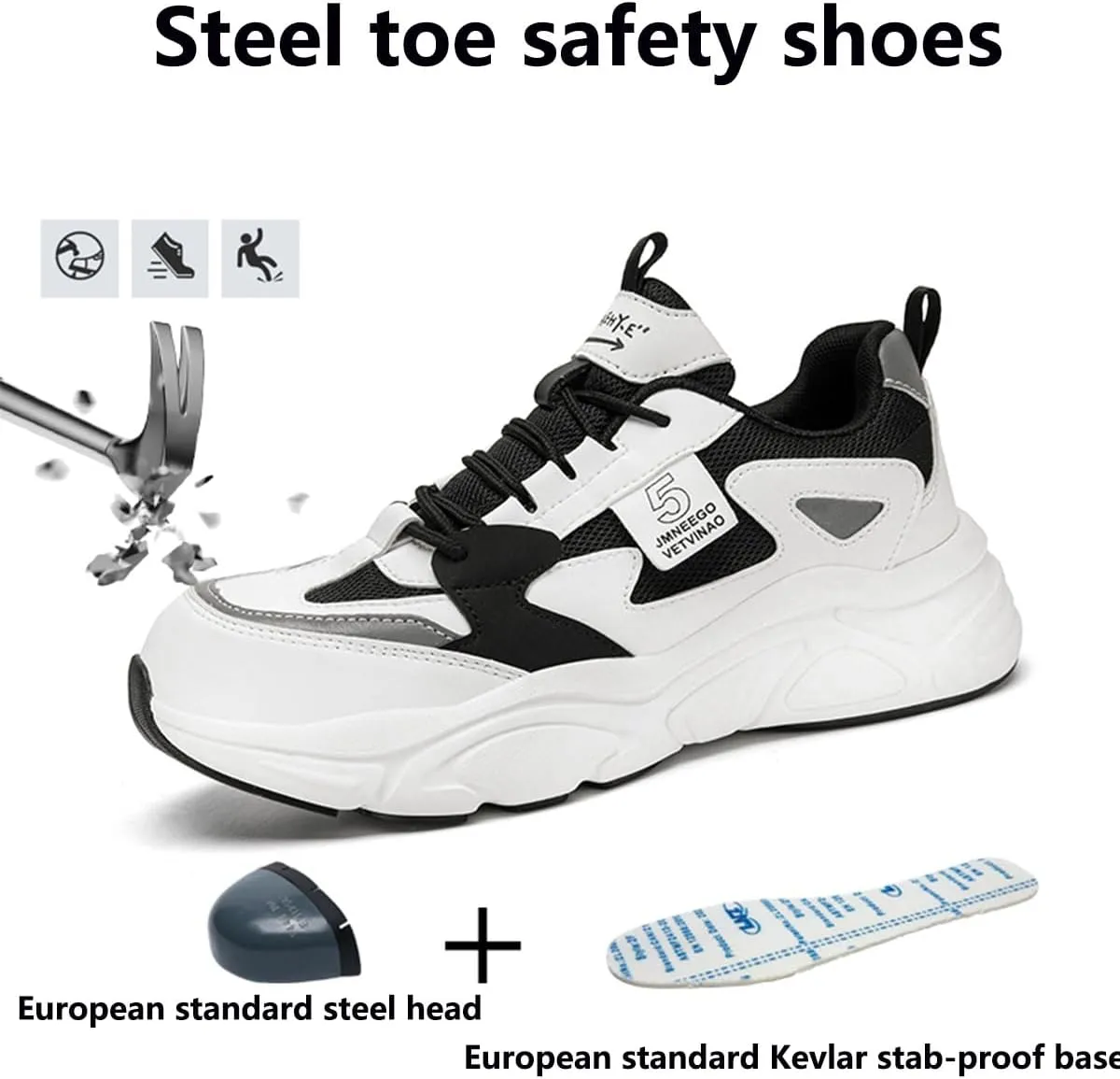 Women's Work Safety Shoes Steel Toe Sneakers Comfortable Breathable Anti-Smash Kevlar Anti Stabbing Thick Bottom Pops Shoes Site Protection Shoes