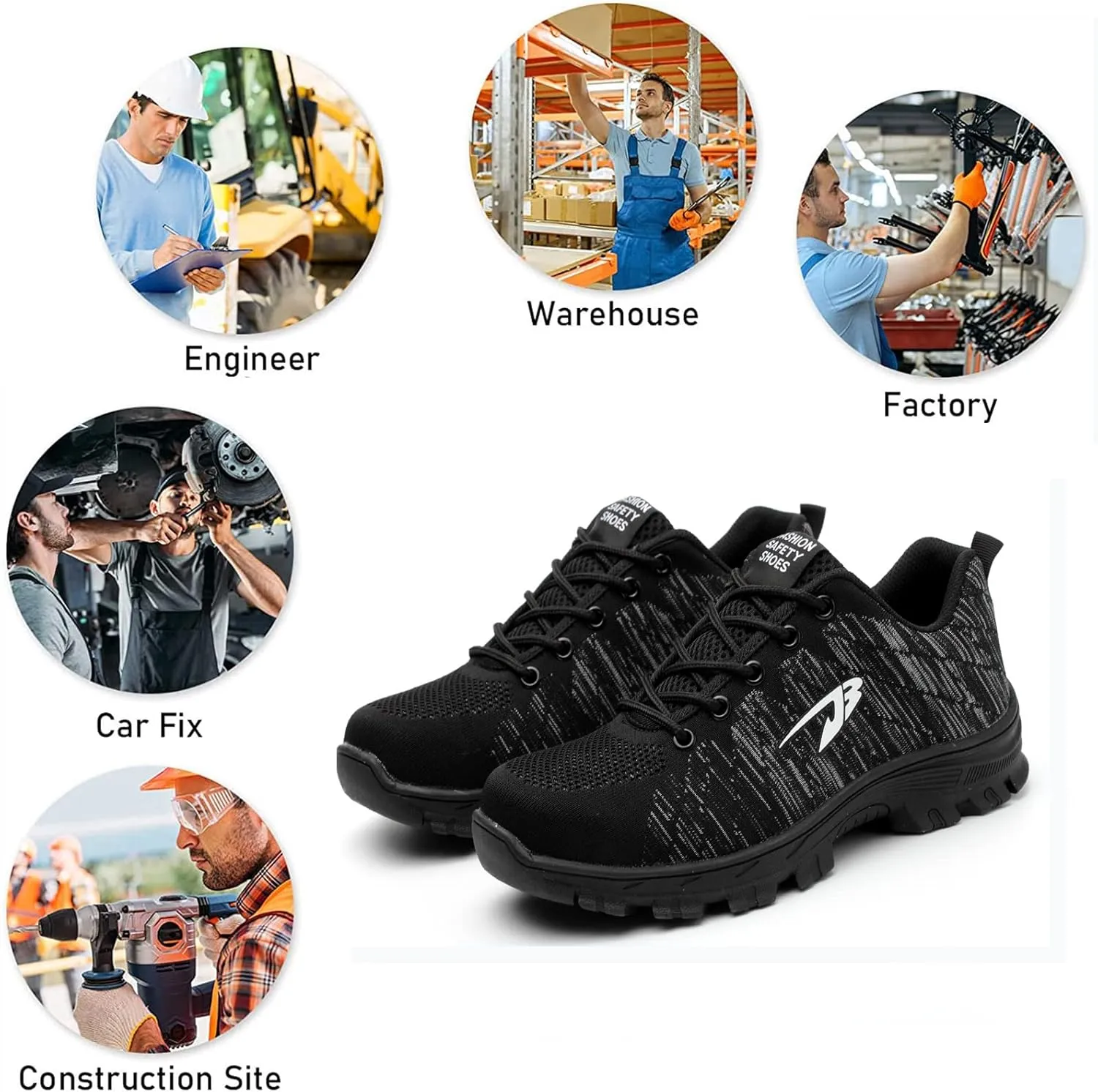 Work Safety Shoes for Men Womens,Lightweight Safety Shoes Slip Resistant Work Sneaker Breathable Puncture Proof Shoes