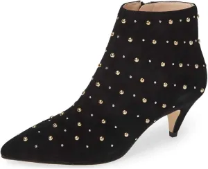 XYD Women Comfort Pointy Toe Low Kitten Heel Ankle Boots Faux Suede Zippers Walking Dress Short Booties with Studs
