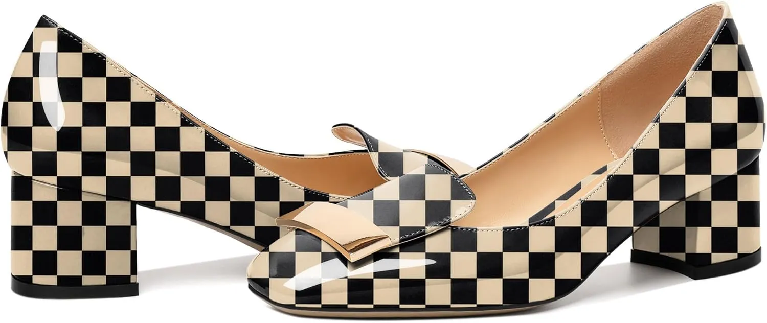 YODEKS Women's Low Block Heels Pumps Square Toe Chunky Heels Slip On 2 Inch Closed Toe Dressy Shoes