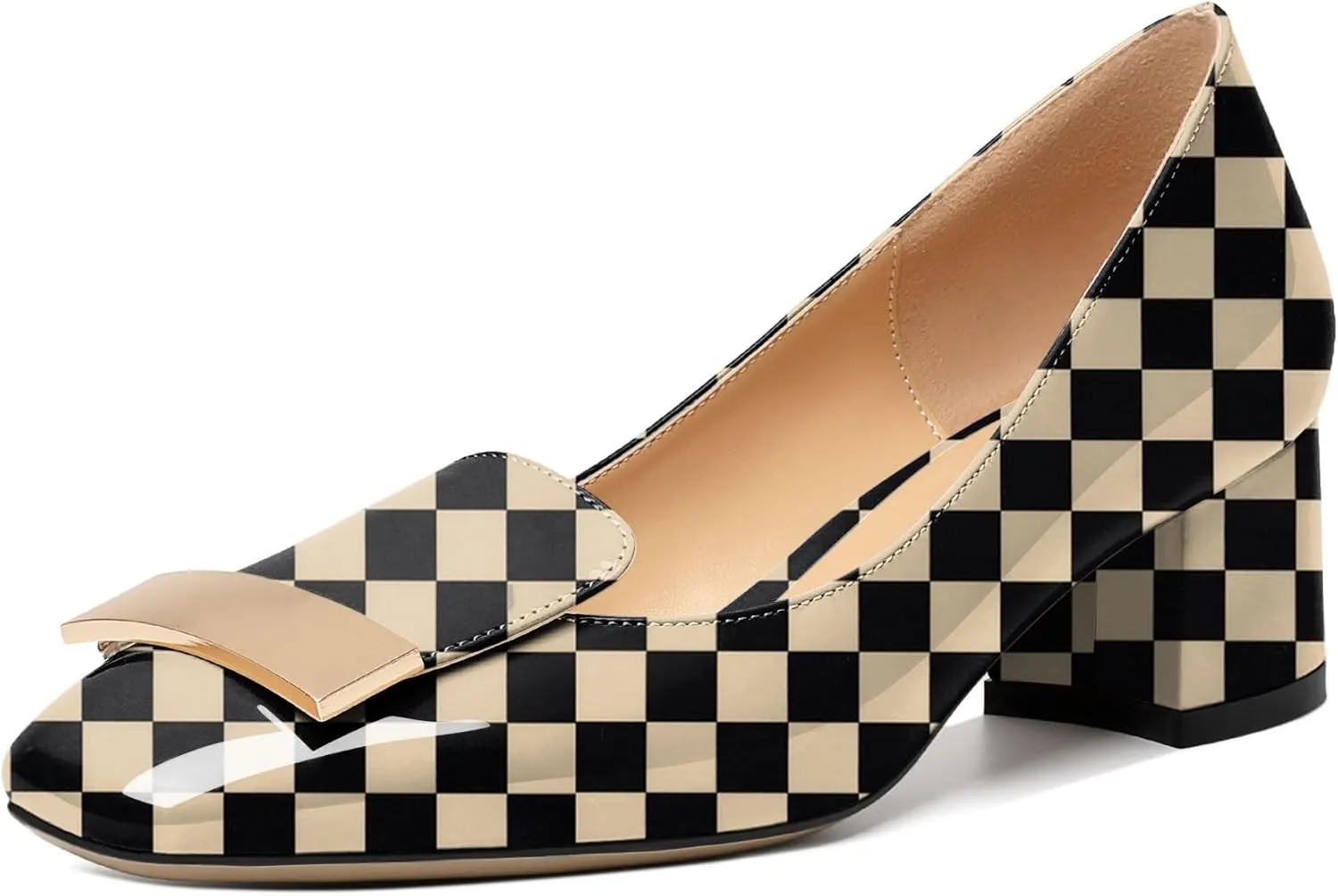 YODEKS Women's Low Block Heels Pumps Square Toe Chunky Heels Slip On 2 Inch Closed Toe Dressy Shoes