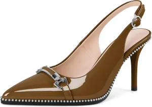 YODEKS Women's Slingback Heels Pointed Toe Beaded High Heel Pumps 3.5 Inch Shoes US Size 5-13