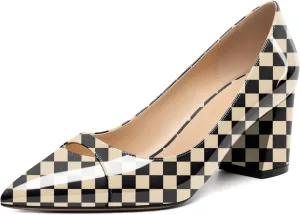 Zamikoo Women's Mid Block Heel Pumps, Pointed Toe Slip On Chunky Heels Ladies Work Office Dress Shoes 2.5 Inches