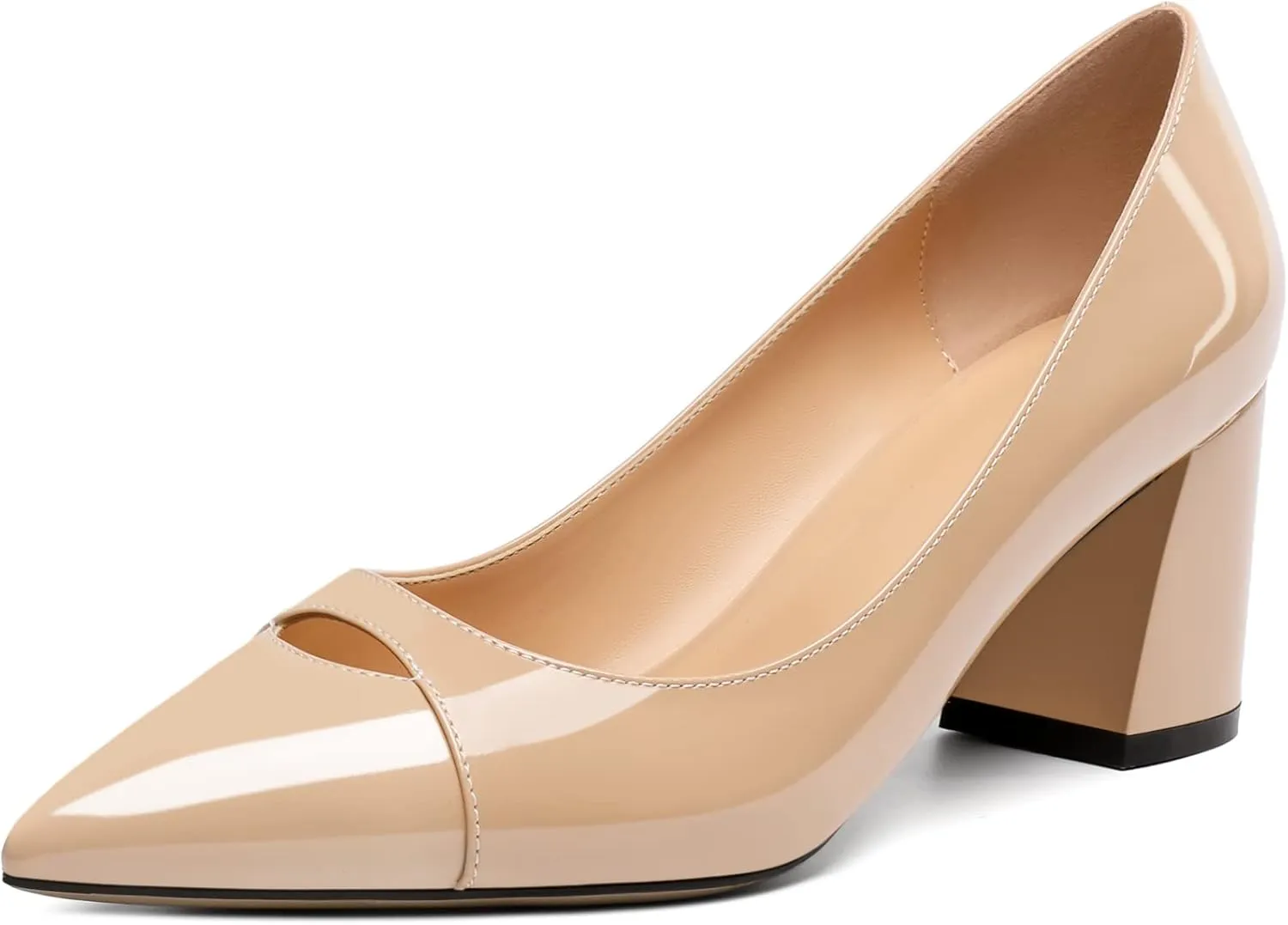 Zamikoo Women's Mid Block Heel Pumps, Pointed Toe Slip On Chunky Heels Ladies Work Office Dress Shoes 2.5 Inches